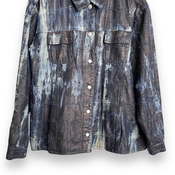 Vintage Chico's Size 3 Raw Edge Metallic Snap Front Tie Dye Shacket Women's XL - Picture 4 of 9